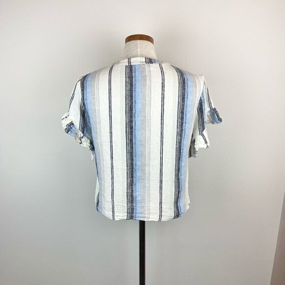 Drew Beverly Linen Button Down Ruffle Top - Picture 5 of 6